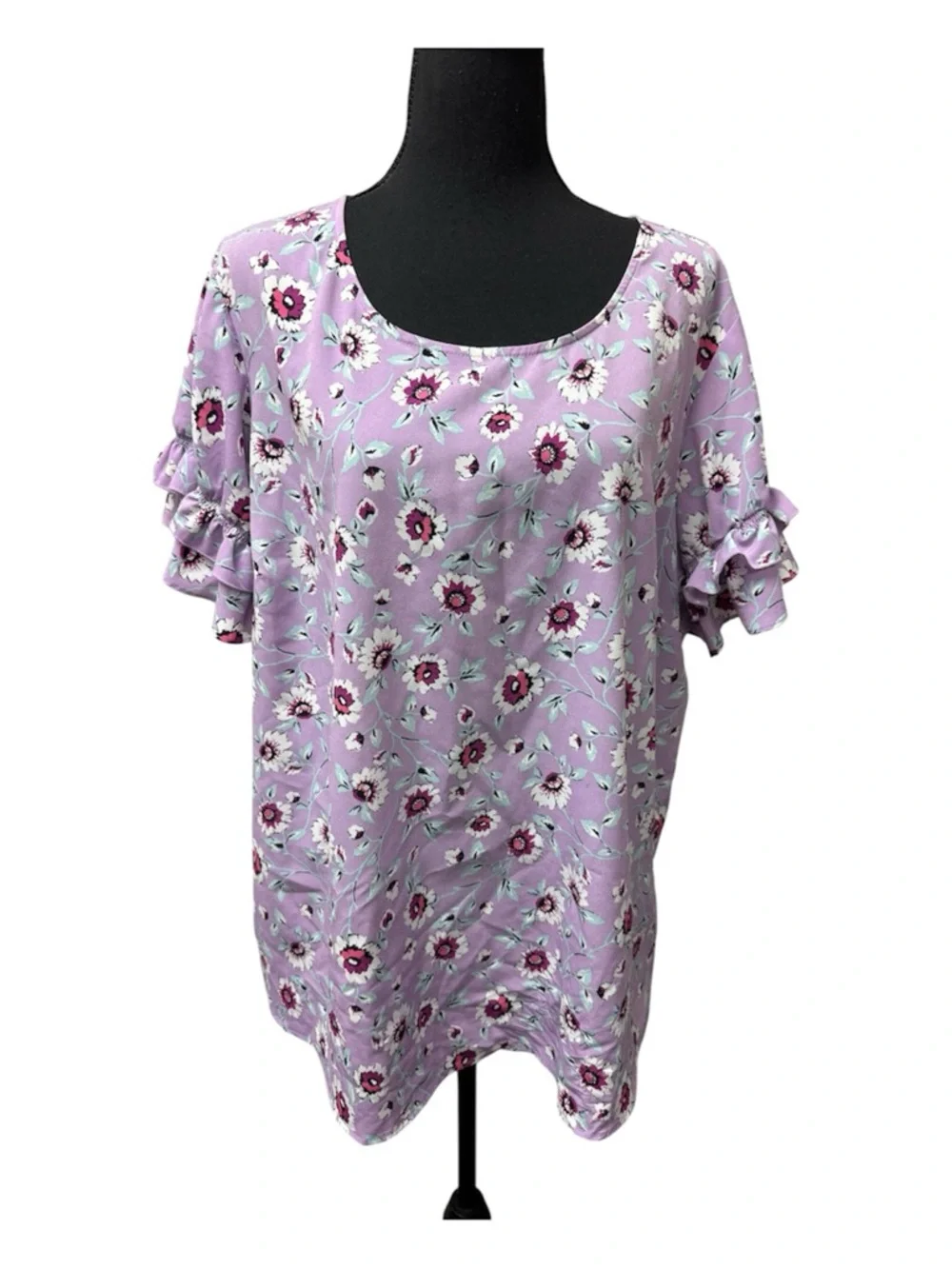 Lane Bryant Floral Blouse Ruffle Sleeve Purple Top Plus 22 Boho Spring Chic - Picture 1 of 10